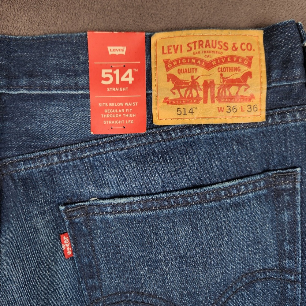 Levis 514 Straight Fit Jeans Mens 36x36 Blue Distressed Ripped Denim NEW - Picture 3 of 11